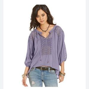 Free People Moon River Peasant Tunic Lavender Crochet Yoke V-Neck
